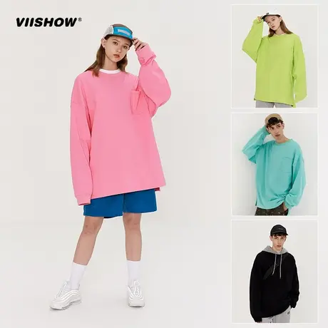 viishow 春季长袖T恤男ins潮流日系休闲基础款打底上衣宽松情侣装商品大图
