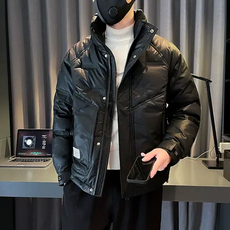 冬季羽绒服2023年新款潮流潮牌冬装白鸭绒外套宽松立领保暖皮棉服图片