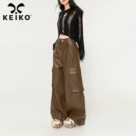 KEIKO [加绒] 美式工装风直筒皮裤秋冬美德拉穿搭咖棕色pu阔腿裤图片