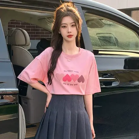 唐狮圆领短袖T恤女2023新款夏季白色打底衫女洋气减龄上衣11.22商品大图