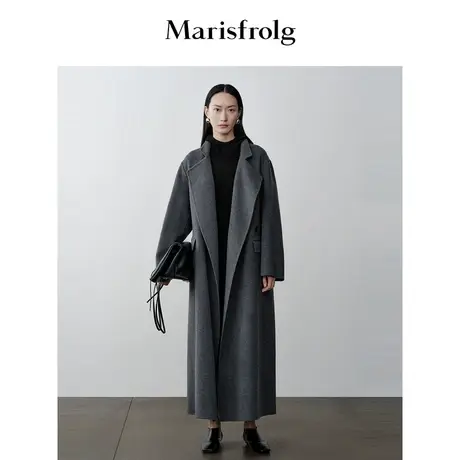 【商场同款】玛丝菲尔冬季新款黑色长款羊毛连帽针织连衣裙商品大图