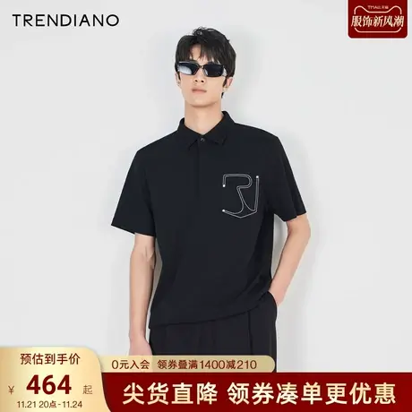TRENDIANO官方2023新款秋季设计感线性刺绣短袖利落Polo衫男商品大图