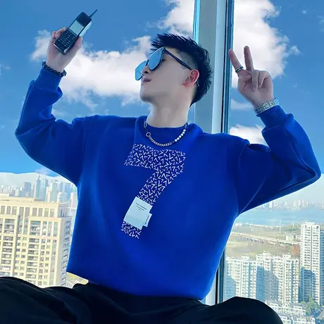 春秋季个性卫衣男ins潮牌长袖T恤2023新款男装上衣痞帅套头衫外套商品大图