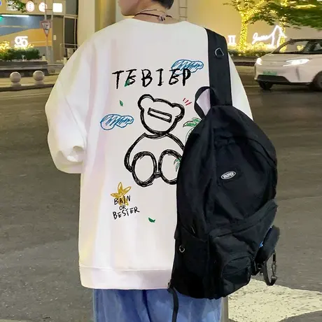 潮牌卫衣男春季宽松圆领美式港风小熊长袖上衣春秋装ins潮流外套商品大图