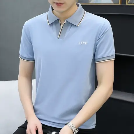polo衫短袖男夏季潮牌高端翻V领T恤半袖潮流修身商务休闲上衣体恤商品大图