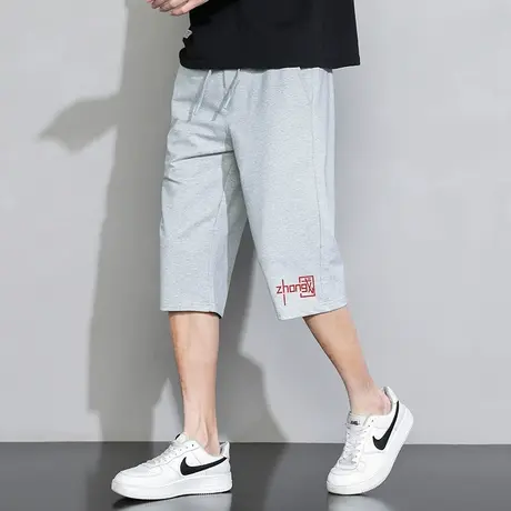 休闲短裤子男中国潮流百搭夏季薄款修身直筒七分裤灰色运动卫裤男商品大图