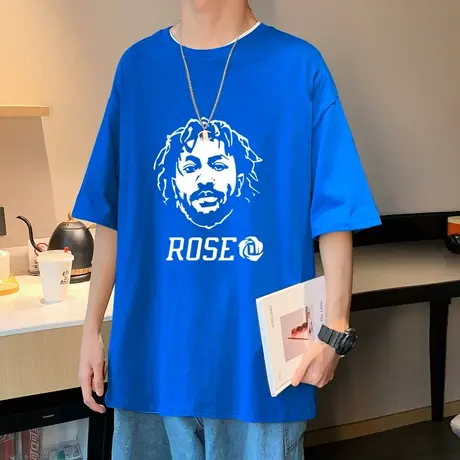 短袖t恤男ins潮牌夏季新款潮流纯棉半袖罗斯头像印花体恤上衣服薄商品大图