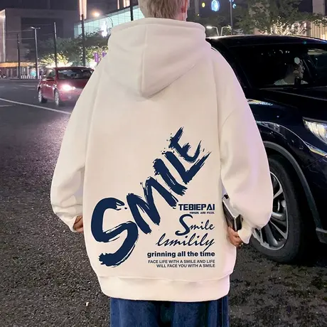 加绒加厚纯棉连帽卫衣男春秋款2024新款潮牌宽松帽衫oversize外套商品大图