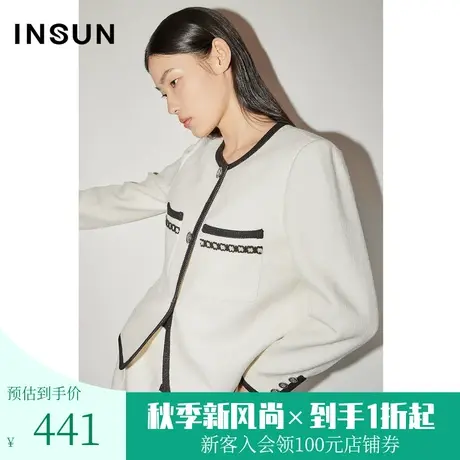 恩裳COVER冬2022时尚黑白经典撞色直身型显瘦百搭羊毛短外套图片