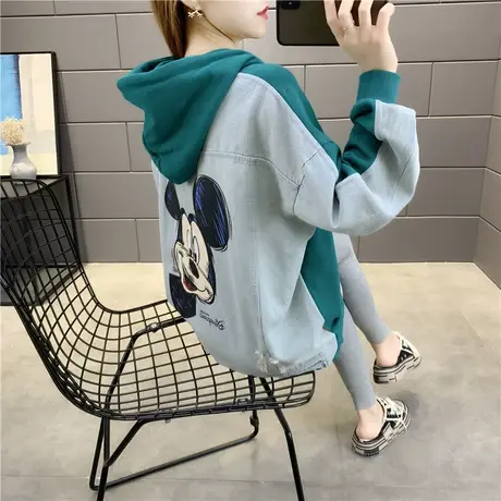 连帽卫衣女设计感小众原创中长款宽松春秋新款2022年爆款牛仔外套图片