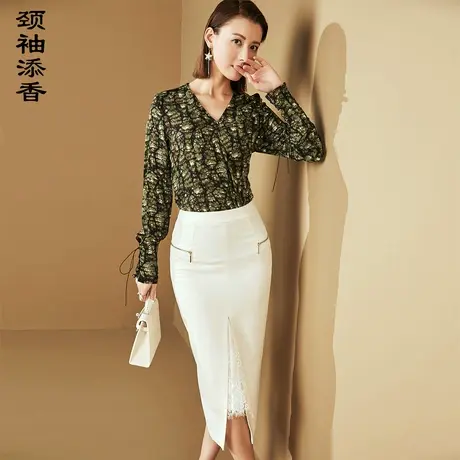 颈袖添香2023秋季新款职业衬衫长袖时尚修身时尚女士衬衣上衣图片