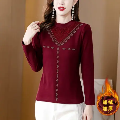 2023秋冬新款圆领双面德绒打底衫长袖内搭t恤大码加绒加厚女上衣商品大图