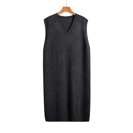 中长款针织马甲女秋冬新款宽松大码慵懒风无袖坎肩毛衣背心裙外穿商品大图