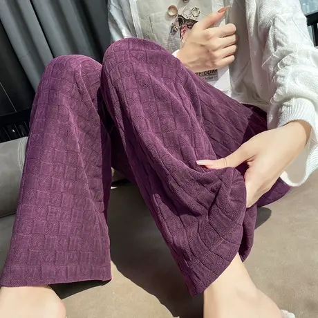 紫色雪尼尔阔腿裤女2023秋冬新款高腰垂感直筒宽松显瘦小众拖地裤商品大图