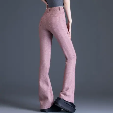 粉色毛呢喇叭裤女高腰秋冬2024新款彩色裤子女裤小个子休闲微喇裤商品大图
