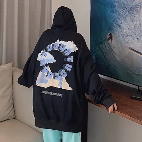 美式vintage古着卫衣女2021宽松韩版ins上衣春秋薄款oversize外套商品大图