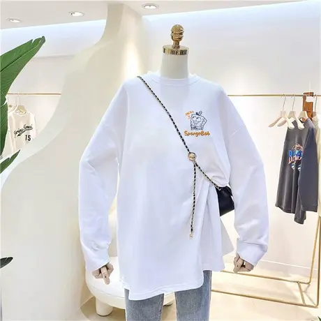 白色T恤女中长款大码宽松上衣2022新款纯棉韩版宽松百搭全棉上衣图片