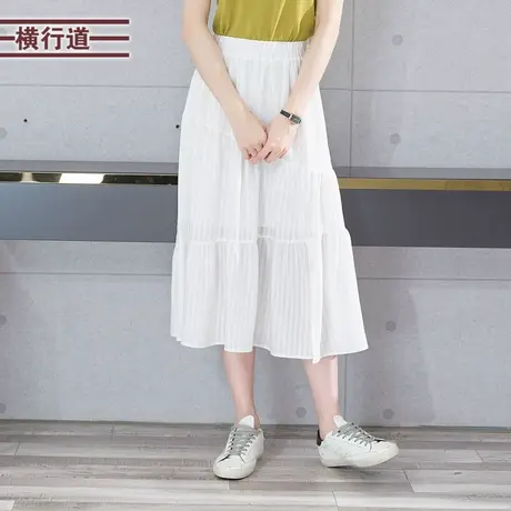 半身裙女夏季宽松褶皱中长款洋气显瘦女下装大码纯白色裙子女夏天图片
