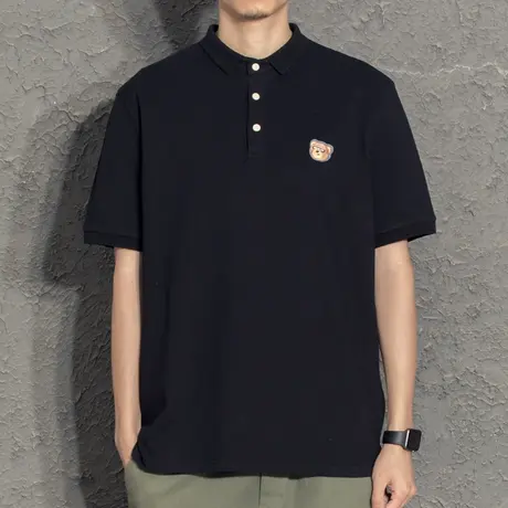 小熊绣标男士polo衫潮牌潮流韩版修身简约休闲青年短袖t恤衫夏季商品大图