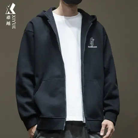 希越牙刷绣运动袋鼠兜外套男连帽卫衣春秋新款宽松大码重磅上衣潮商品大图