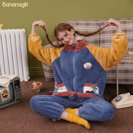 Bananagirl珊瑚绒睡衣女秋冬甜美可爱简约休闲法兰绒保暖家居服女商品大图