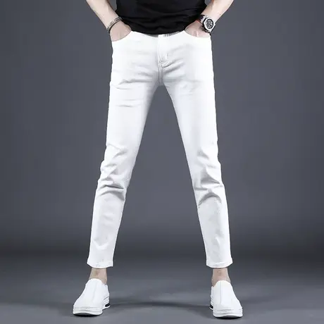 2024夏季新款白色九分牛仔裤男修身小脚薄款韩版潮流百搭9分裤男商品大图