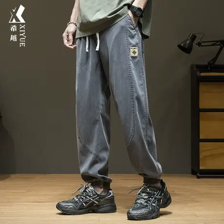 春季天丝休闲裤男2024春秋新款宽松大码束脚男裤莱赛尔运动九分裤商品大图