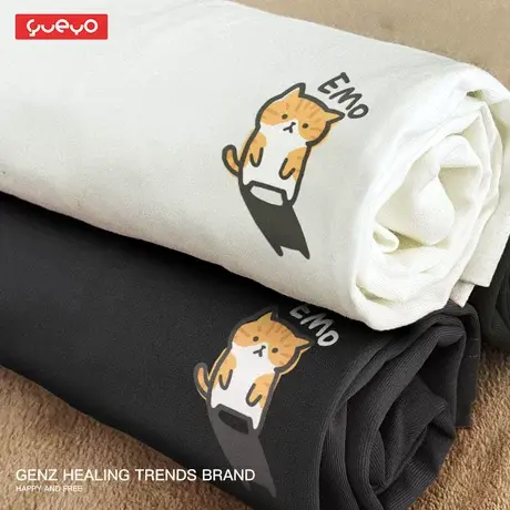 悦游 EMO橘猫 T恤男夏季透气休闲宽松纯棉忧郁伤感ins风潮流原创商品大图