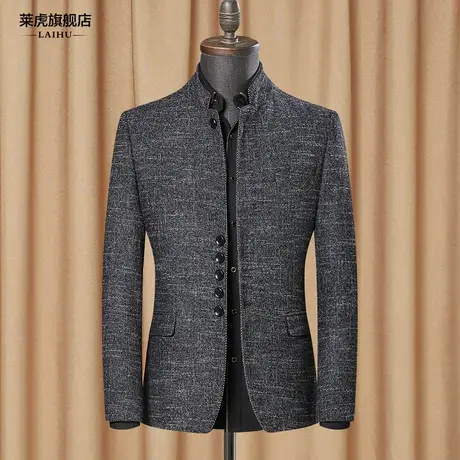 秋冬季中山装男士西服外套中华立领呢子小西装男修身商务单件上衣商品大图