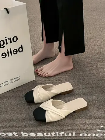 包头半拖鞋女夏季2023年新款网红爆款小香风外穿法式凉拖半托单鞋商品大图