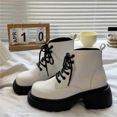 厚底马丁靴女夏季2024年新款小个子增高系带白色复古英伦风短靴子图片