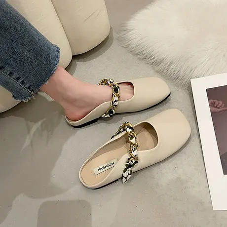 包头半拖鞋女外穿2023年夏季新款百搭平底无后跟一脚蹬懒人穆勒鞋图片