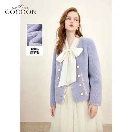missCOCOON绵羊毛皮草外套2023冬装新款女装双排扣经典小香风皮草商品大图