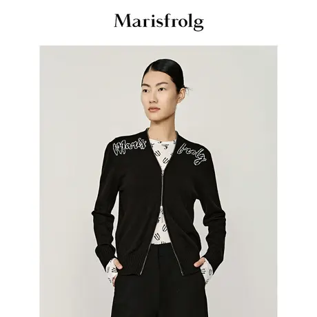 【拉链款针织衫】玛丝菲尔冬季新款黑色拉链设计修身针织毛衣商品大图