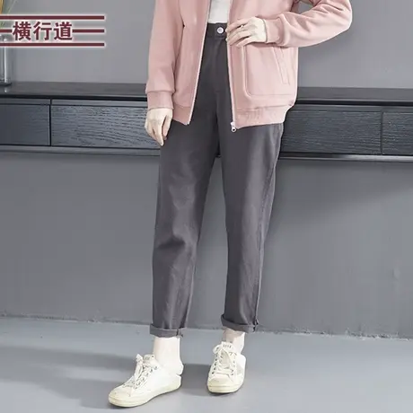 2023冬季新款简约舒适纯色一粒扣阔腿西装长裤女大码下装休闲外穿图片