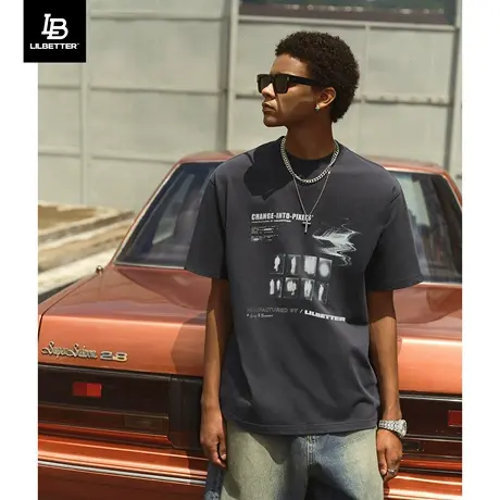 Lilbetter男士短袖t恤美式体恤复古衣服男款圆领半袖纯棉五分袖潮商品大图