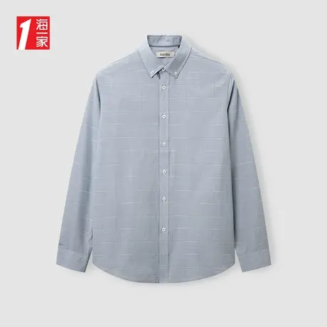 海一家经典格纹2024春季青春休闲舒适男士长袖衬衫图片