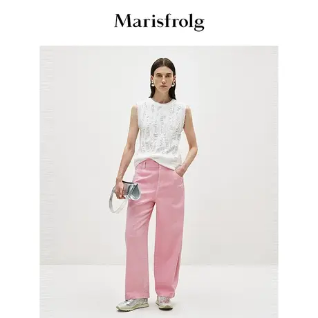 【精简美学】玛丝菲尔春季白色气质收腰无袖套头针织衫女图片