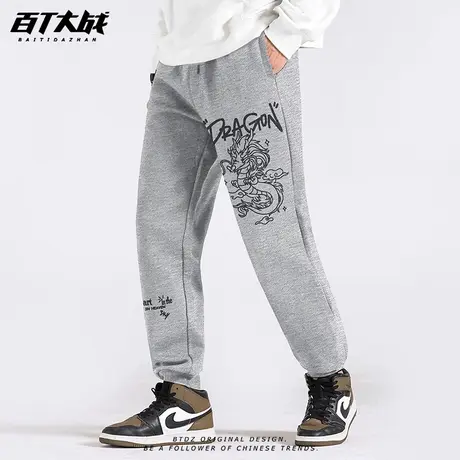 国潮龙年新品卫裤青少年加绒保暖冬季麻灰色透气吸汗洋气裤子男女图片