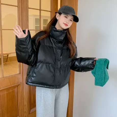 othermixPU短款立领羽绒服女2023冬季新款小个子女士加厚保暖外套图片