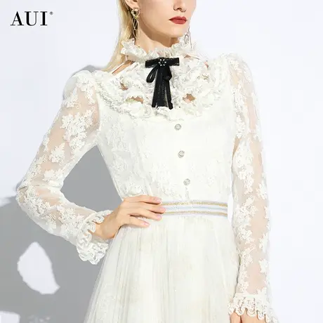 AUI白色设计感花朵蕾丝衫女2024年春秋新款小众名媛气质修身上衣图片