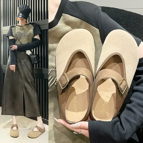 复古勃肯鞋女2024春新款平底懒人休闲穆勒时尚包头半拖鞋女夏外穿商品大图