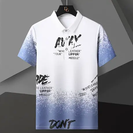 2023夏季新款短袖polo衫男装翻领保罗男士T恤休闲半袖渐变色体恤商品大图