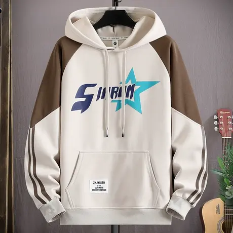 连帽卫衣男款春秋季字母印花外套男生潮牌上衣服青少年运动套头衫商品大图