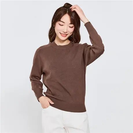 佐丹奴针织衫女装纯色宽松牛角袖圆领套头针织衫 05352854图片