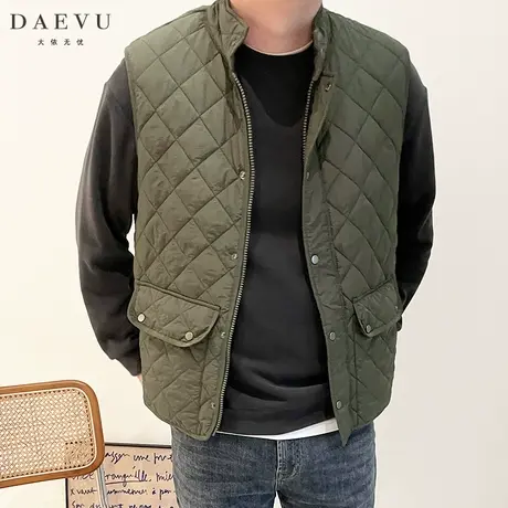 秋冬款立领菱形格大号潮胖子韩版加肥加大码男士短款薄棉坎肩马甲商品大图