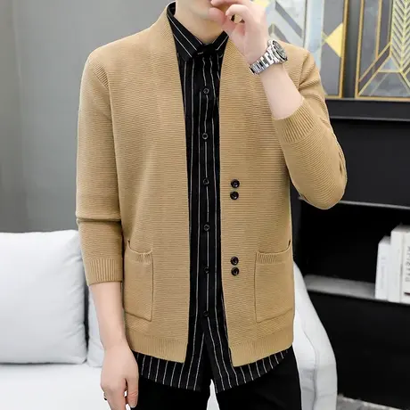 潮流穿搭风格上衣男士开衫毛衣衬衫一体假两件春秋季时尚披风外套商品大图