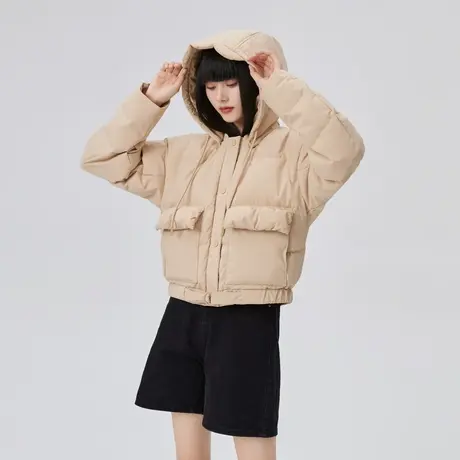 艾莱依2022新款收腰羽绒服女短款O型时尚连帽小众设计感冬季外套图片