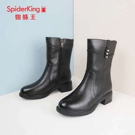 SPIDER KING/蜘蛛王时装靴2023冬商场新款真皮女中筒薄绒气质百搭商品大图