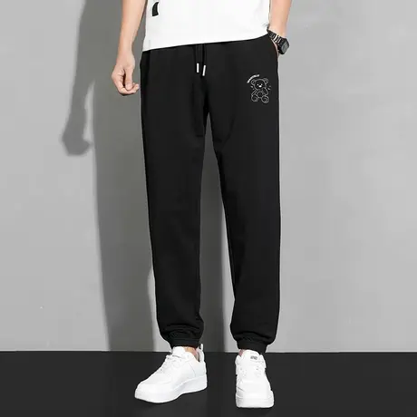 长裤子男韩版潮流秋冬季休闲运动裤小熊抽绳小脚束脚九分卫裤百搭图片